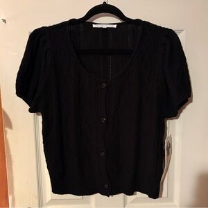 Celebrity Pink Black Puff-sleeve Cardigan
